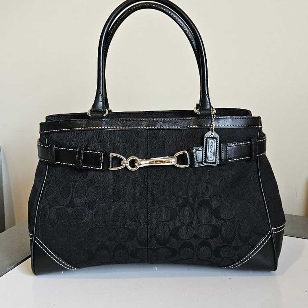 Like New!Coach Signature Jacquard/Black Leather S… - image 1