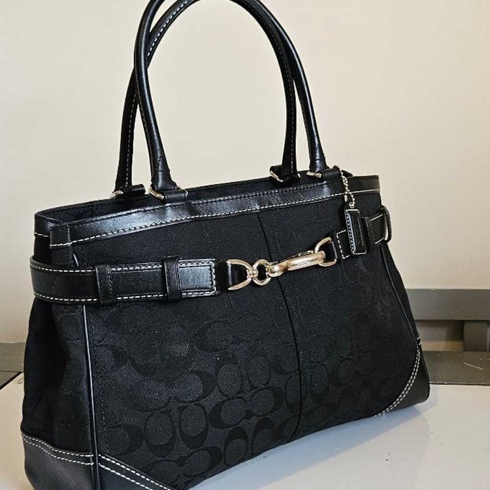 Like New!Coach Signature Jacquard/Black Leather S… - image 8