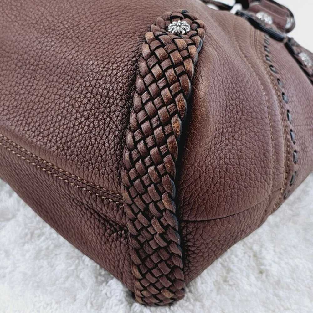 BRIGHTON Brown Pebble Leather Shoulder Bag Lacing… - image 10