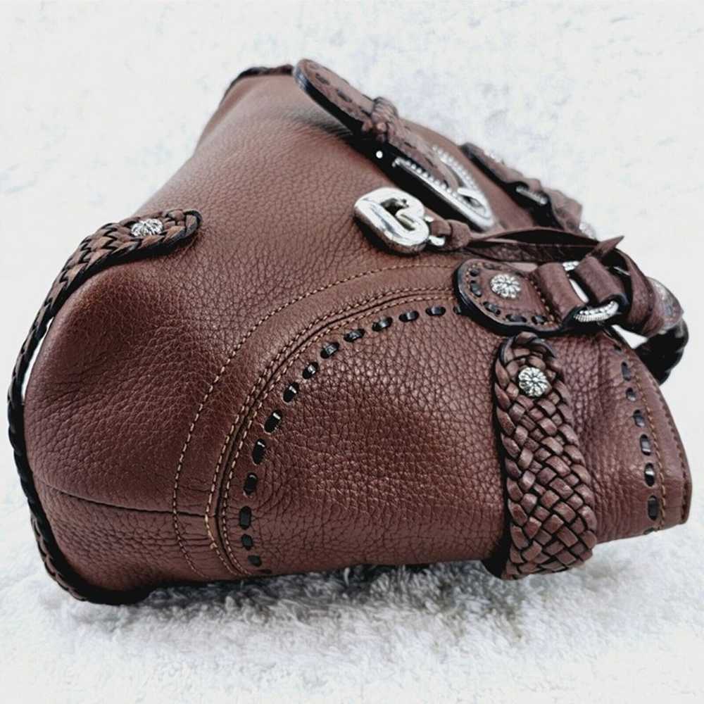 BRIGHTON Brown Pebble Leather Shoulder Bag Lacing… - image 11