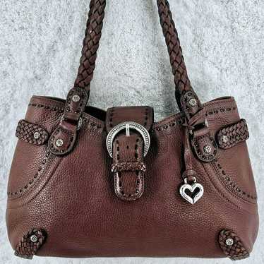 BRIGHTON Brown Pebble Leather Shoulder Bag Lacing… - image 1