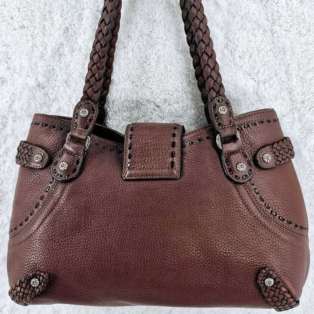 BRIGHTON Brown Pebble Leather Shoulder Bag Lacing… - image 4