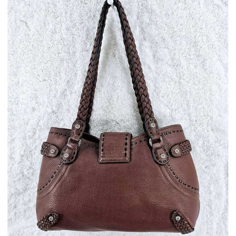 BRIGHTON Brown Pebble Leather Shoulder Bag Lacing… - image 5