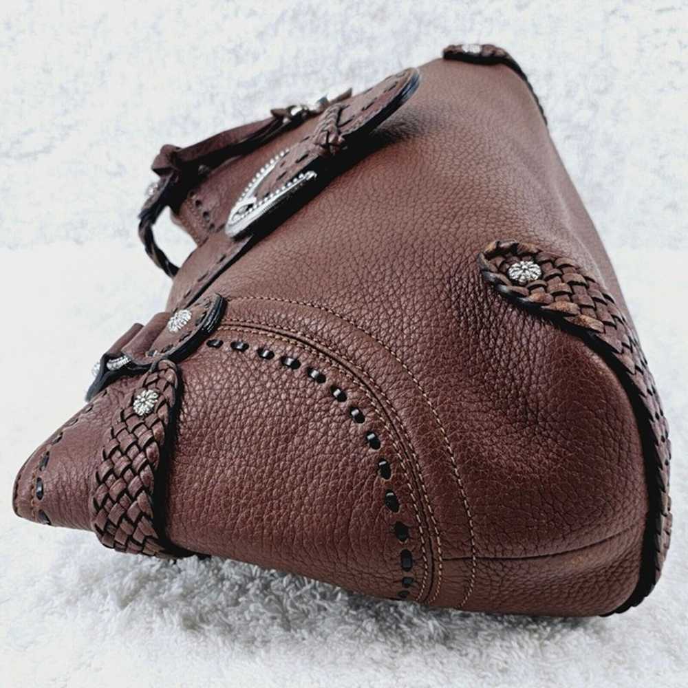 BRIGHTON Brown Pebble Leather Shoulder Bag Lacing… - image 6