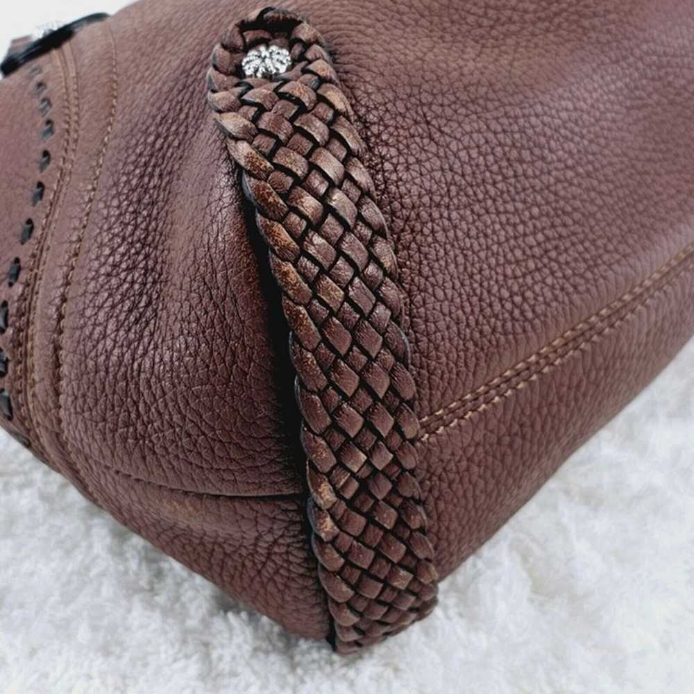 BRIGHTON Brown Pebble Leather Shoulder Bag Lacing… - image 7