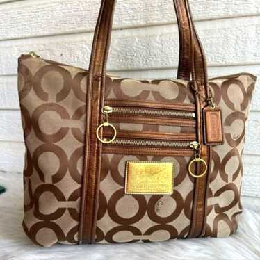 Coach Poppy Metallic Brown Tan Signature Op Art P… - image 1