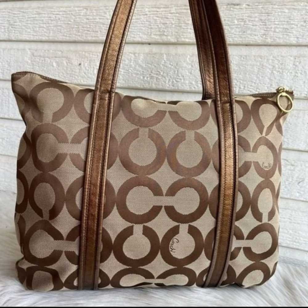 Coach Poppy Metallic Brown Tan Signature Op Art P… - image 2