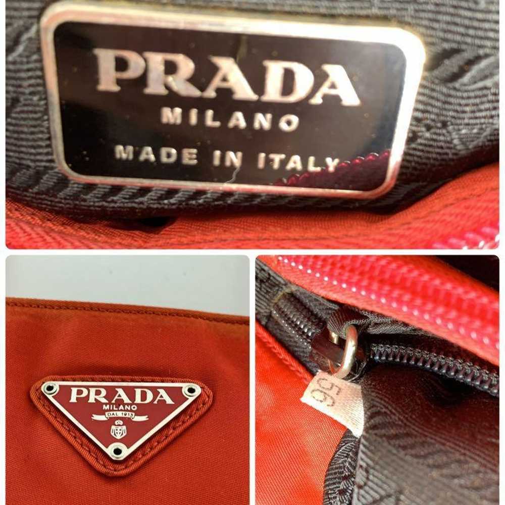 PRADA Nylon Logo Plate Handbag Red Women - image 3