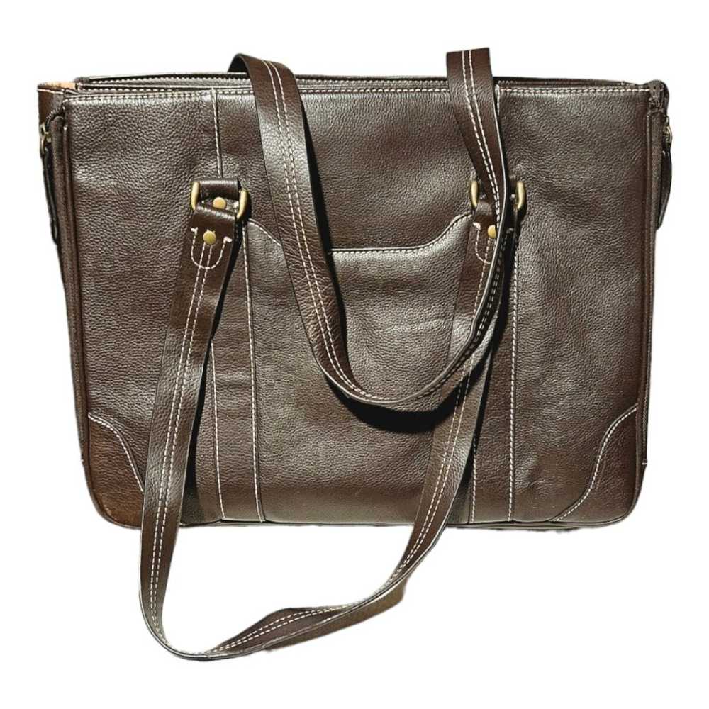 Franklin Covey Brown Leather Tote Bag - image 1