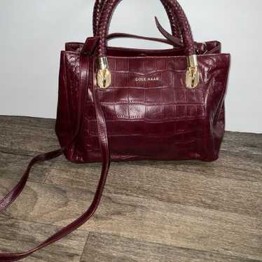 Cole Haan Croc Embossed Burgundy Leather Crossbod… - image 1