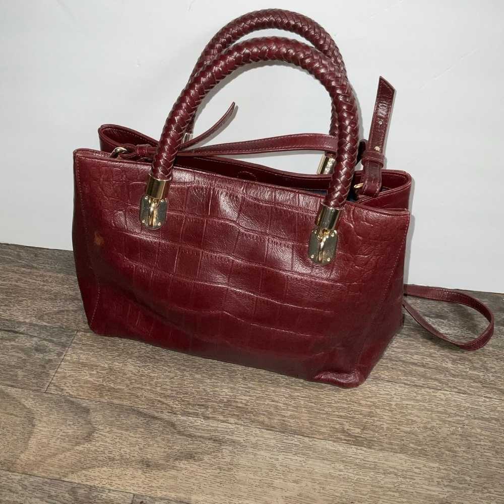 Cole Haan Croc Embossed Burgundy Leather Crossbod… - image 3