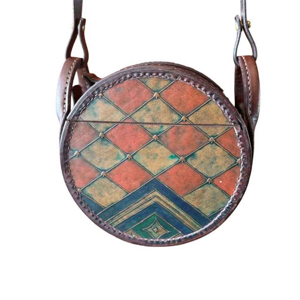 Handcrafted Round Leather Crossbody Bag Geometric… - image 1