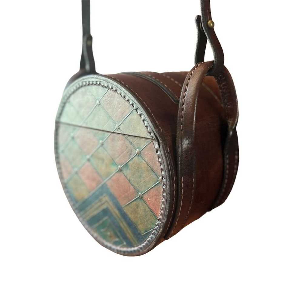 Handcrafted Round Leather Crossbody Bag Geometric… - image 3