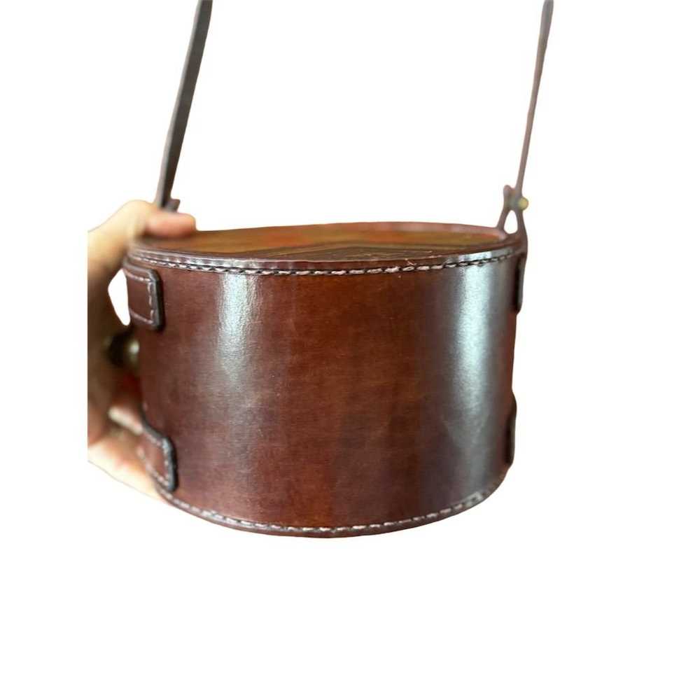 Handcrafted Round Leather Crossbody Bag Geometric… - image 7