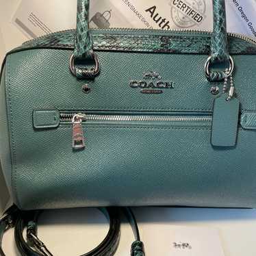 COACH M198-91602 ROWAN SATCHEL green/ snakeskin p… - image 1