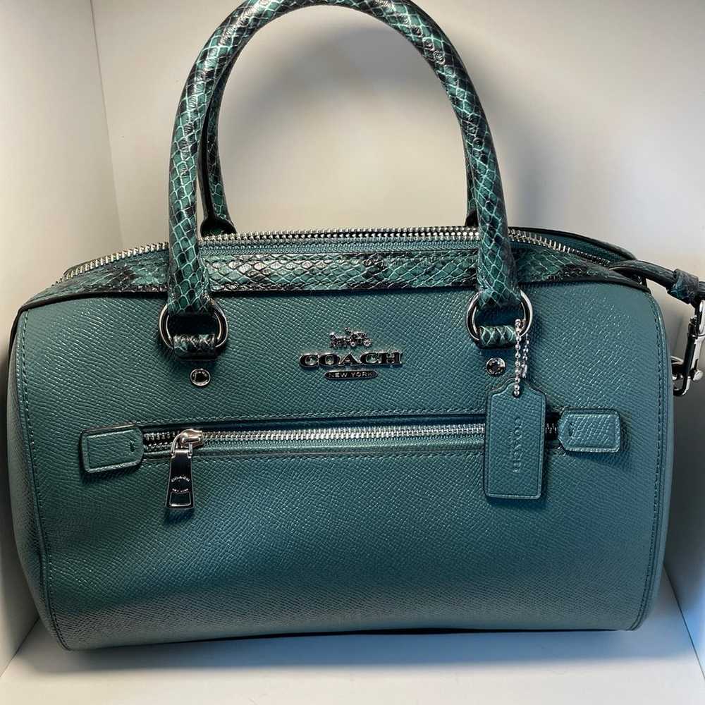 COACH M198-91602 ROWAN SATCHEL green/ snakeskin p… - image 2