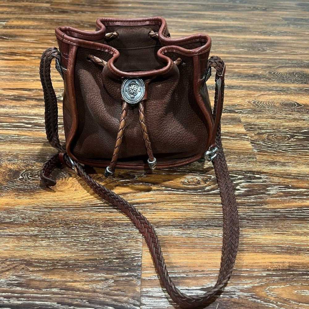 Brighton Leather Crossbody Bucket Drawstring Bag … - image 1