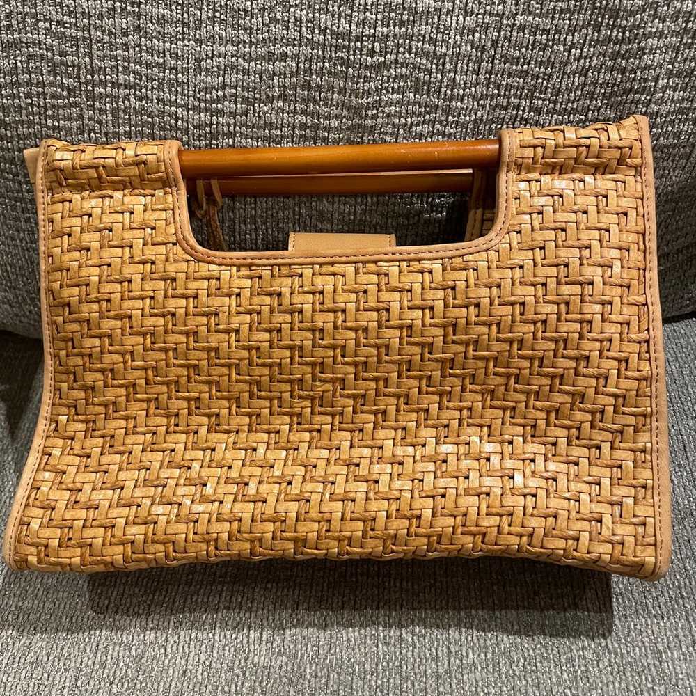 Fossil Basketweave Wood Handle Clutch Vintage Bag - image 3