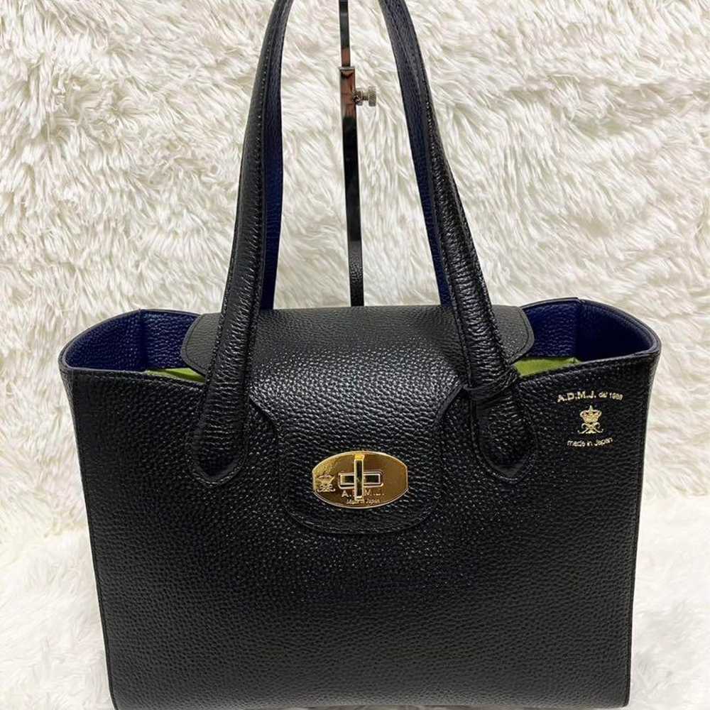 ADMJ Tote Bag Handbag Navy Turn Lock - image 2