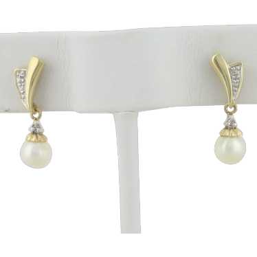 10k Yellow Gold Freshwater Pearl Earrings Dangle D