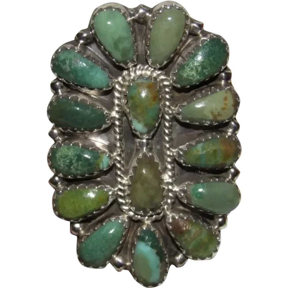 Navajo Green Turquoise Cluster Ring Sz 7 Sterling… - image 1