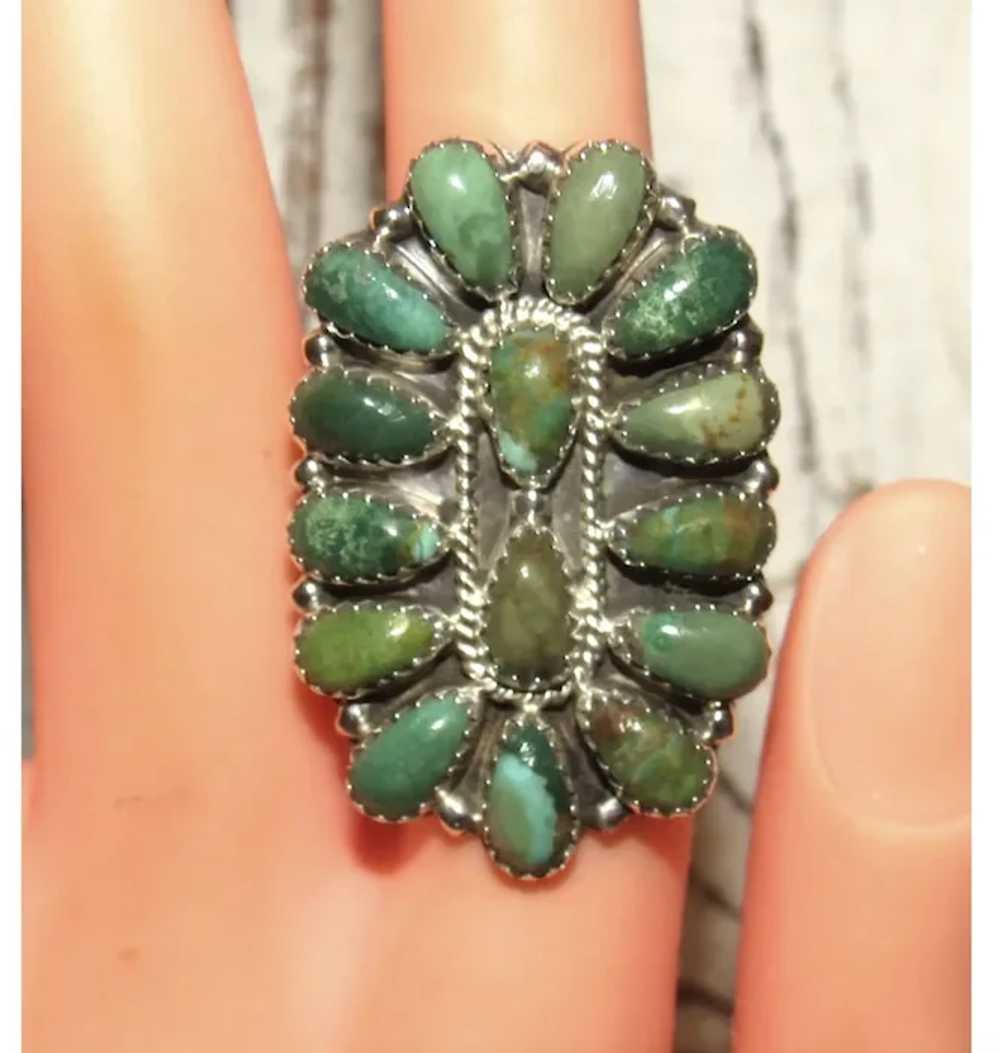 Navajo Green Turquoise Cluster Ring Sz 7 Sterling… - image 3