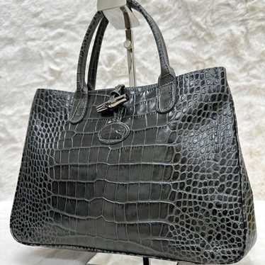 LONGCHAMP Rozo Handbag Tote Bag Crocodile Embossed