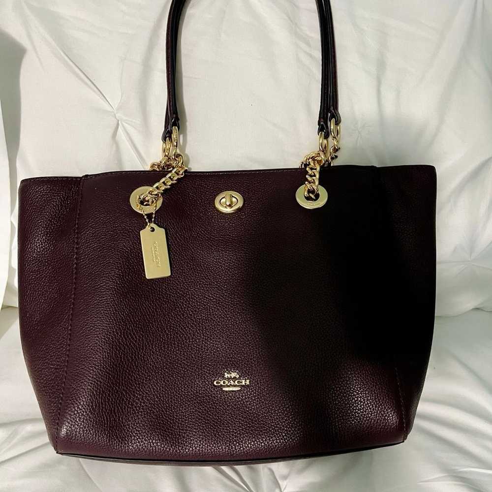 Oxblood Pebble Leather Turnlock Chain Tote Bag - image 1