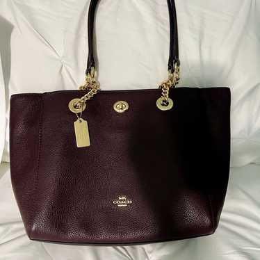 Oxblood Pebble Leather Turnlock Chain Tote Bag - image 1