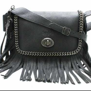 Coach Leather Shoulder Bag with Fringe Chain in B… - image 1