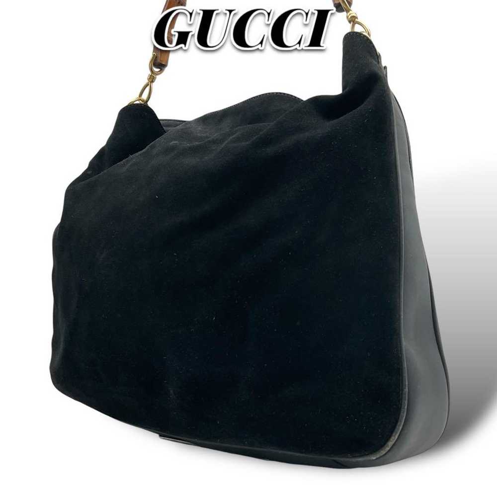 GUCCI Handbag Bamboo Suede Leather Black Large Ca… - image 1