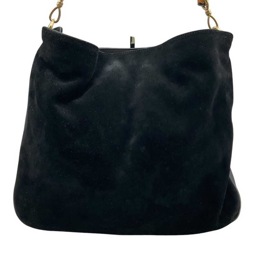 GUCCI Handbag Bamboo Suede Leather Black Large Ca… - image 4