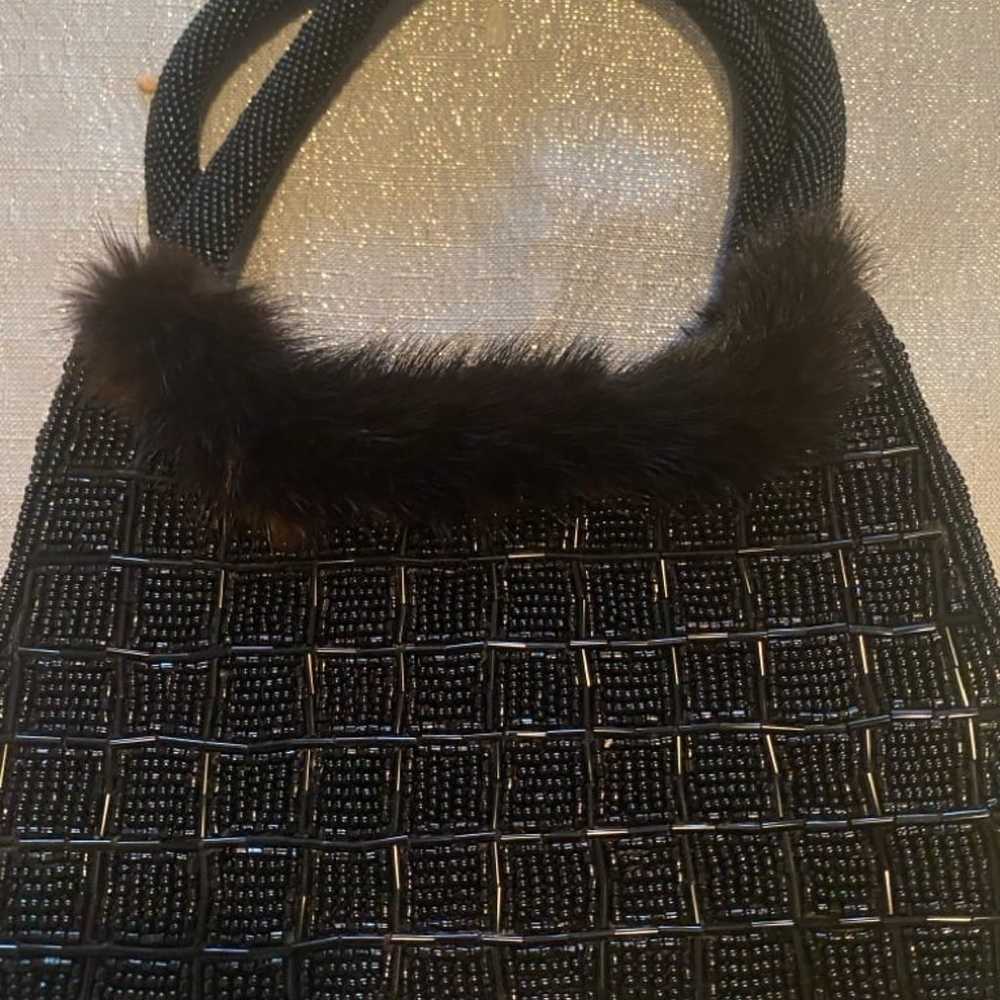 Mitchies fully beaded bag with mink trim - image 1