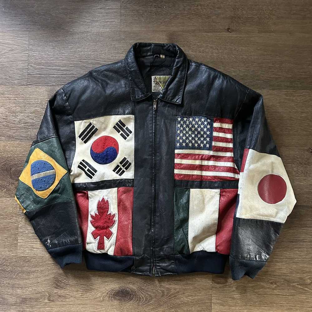 Vintage Vtg Phase 2 Leather Flags Jacket - image 1