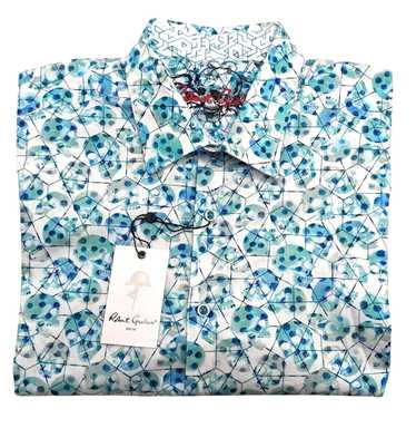 Robert Graham Teal Blue White Geometric Skull Pat… - image 1