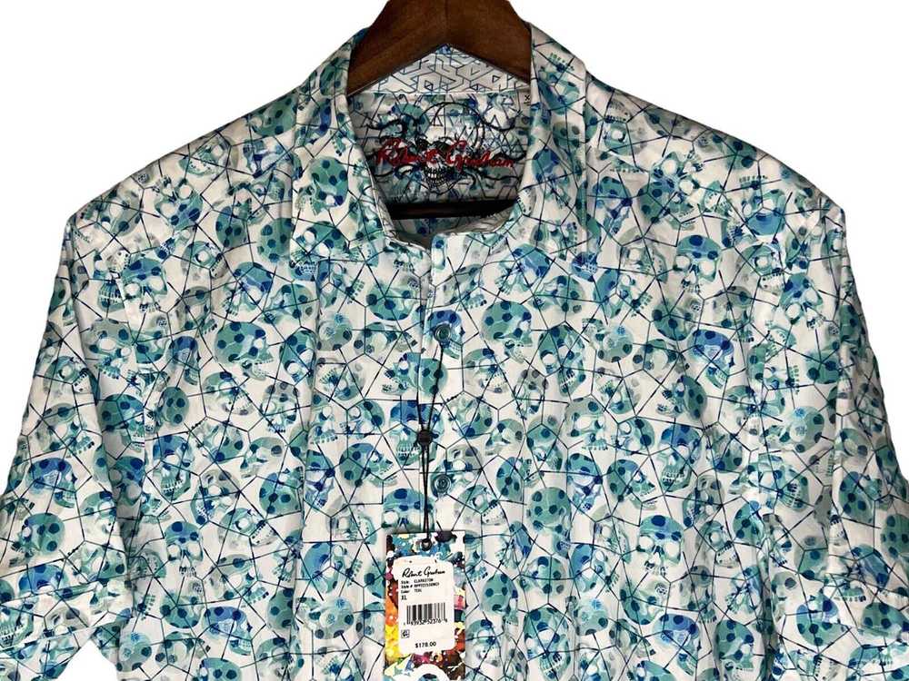 Robert Graham Teal Blue White Geometric Skull Pat… - image 3