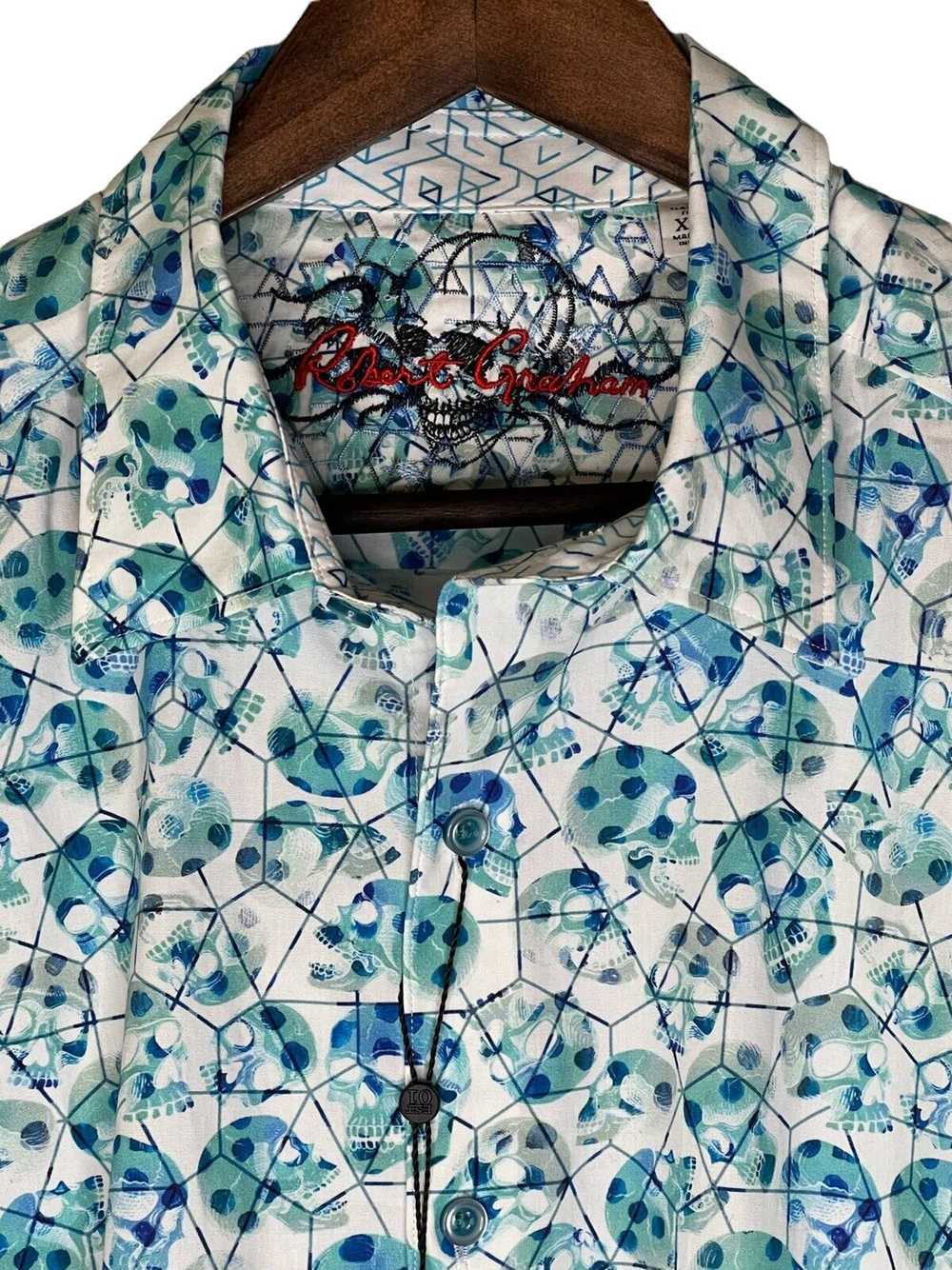 Robert Graham Teal Blue White Geometric Skull Pat… - image 4