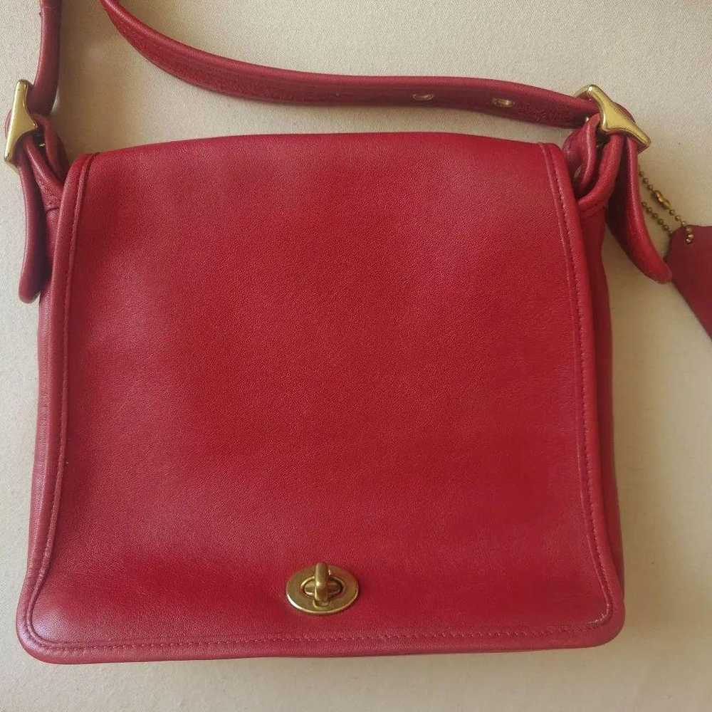 Old Coach Red Coach Grab Tan Leather Shoulder Bag… - image 1