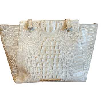 Brahmin Croc-embossed White Leather Tote