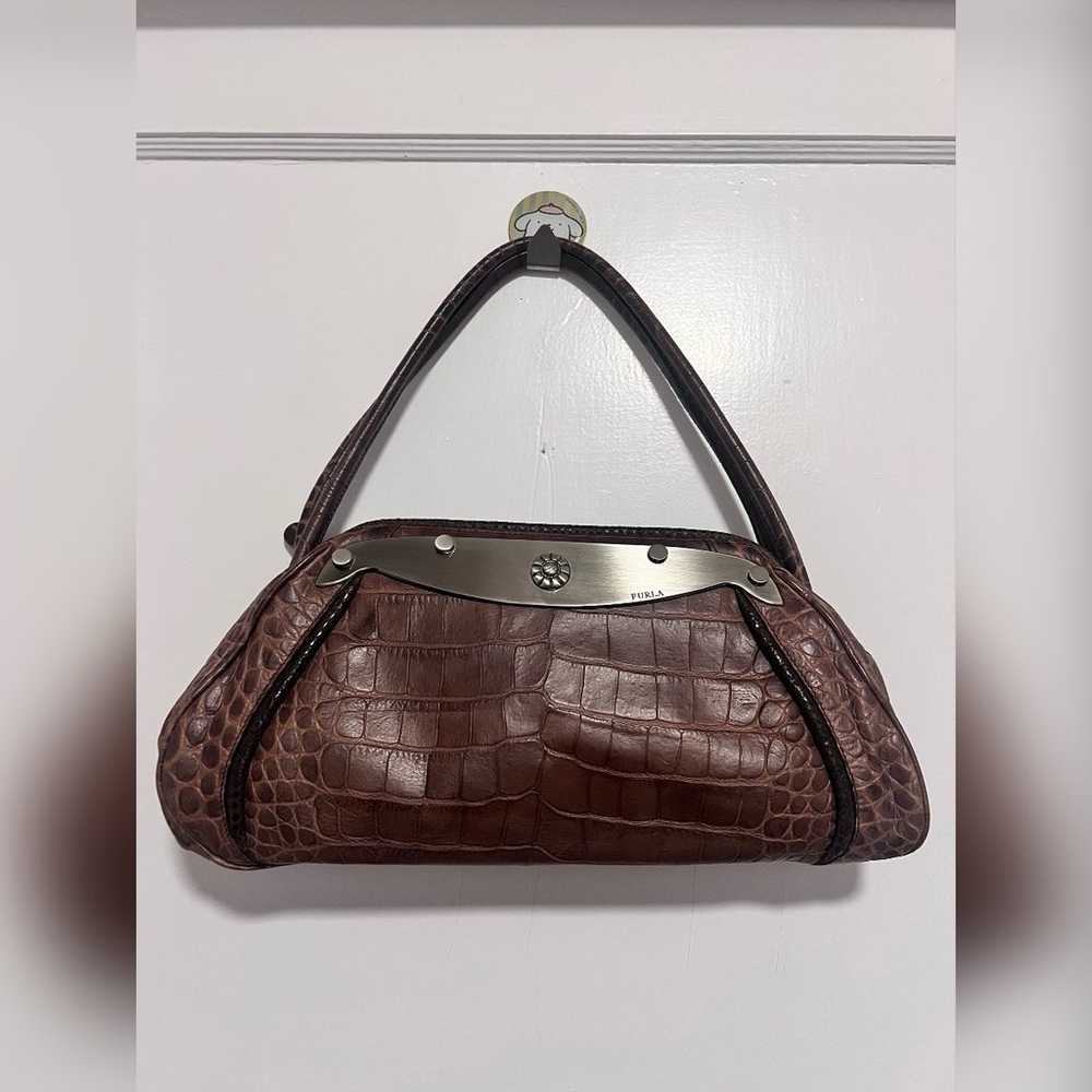 90s Y2k Furla small crocodile brown shoulder bag … - image 1