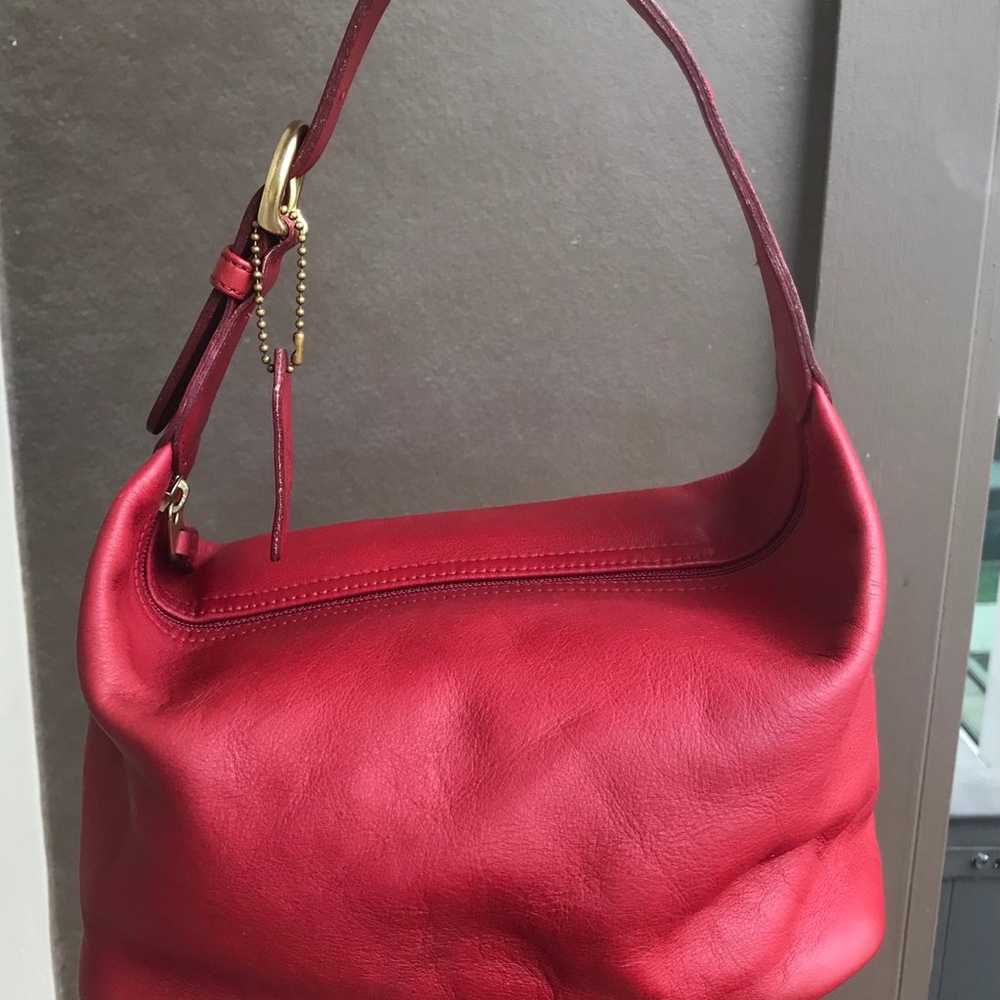 Vintage coach red mini hobo shoulder leather bag … - image 2