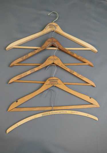 5 Vintage Wooden Clothing Hangers Advertising Dry 