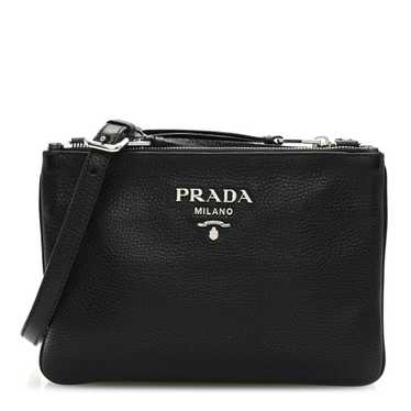 PRADA Vitello Phenix Double Zip Crossbody Bag Blac