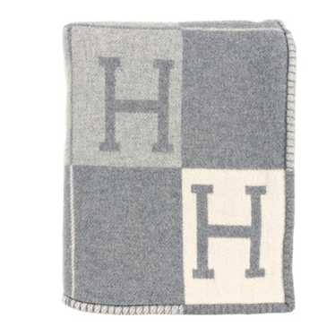 HERMES Wool Cashmere Avalon III Blanket Ecru Gris… - image 1