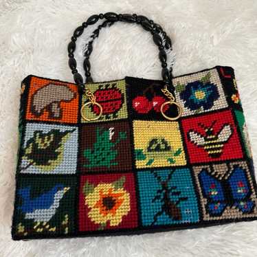 Vintage 1970s Needlepoint Ecology Tote Bag - image 1