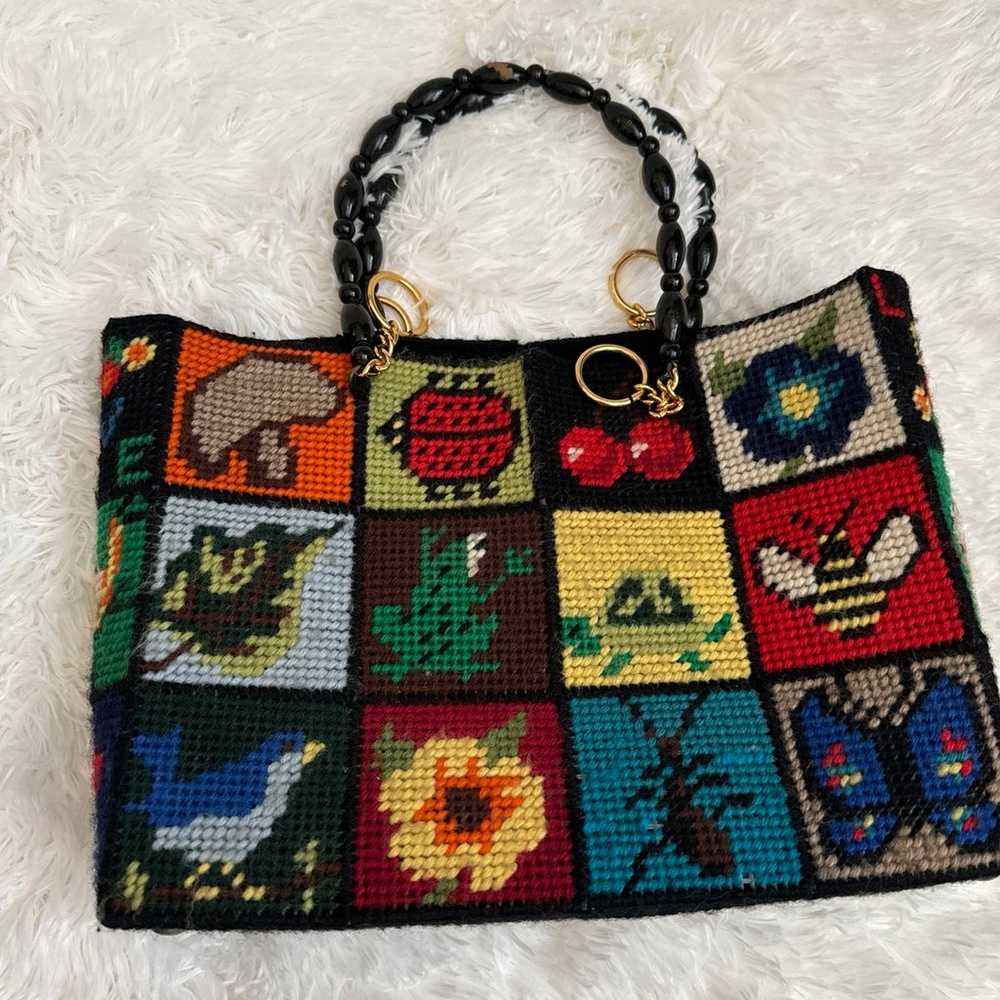 Vintage 1970s Needlepoint Ecology Tote Bag - image 2