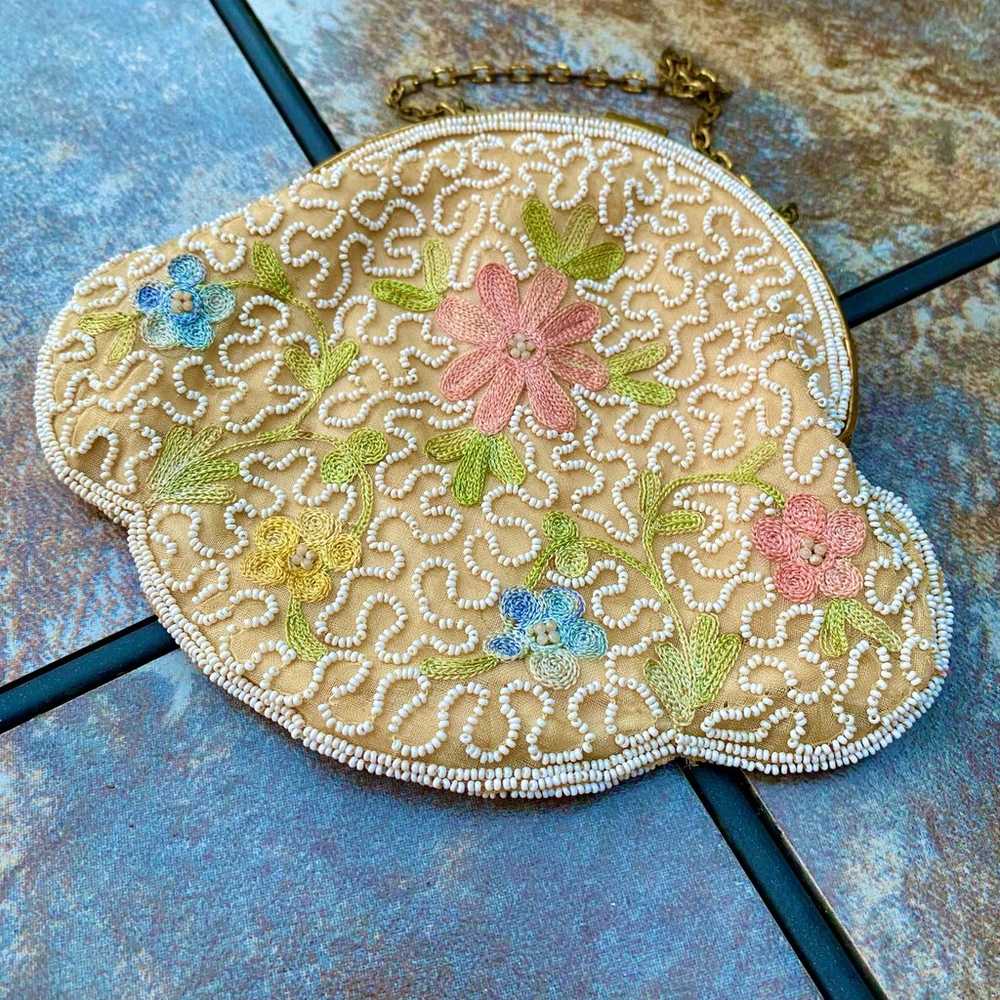 Vintage Beaded Embroidered Satin Evening Purse wi… - image 3