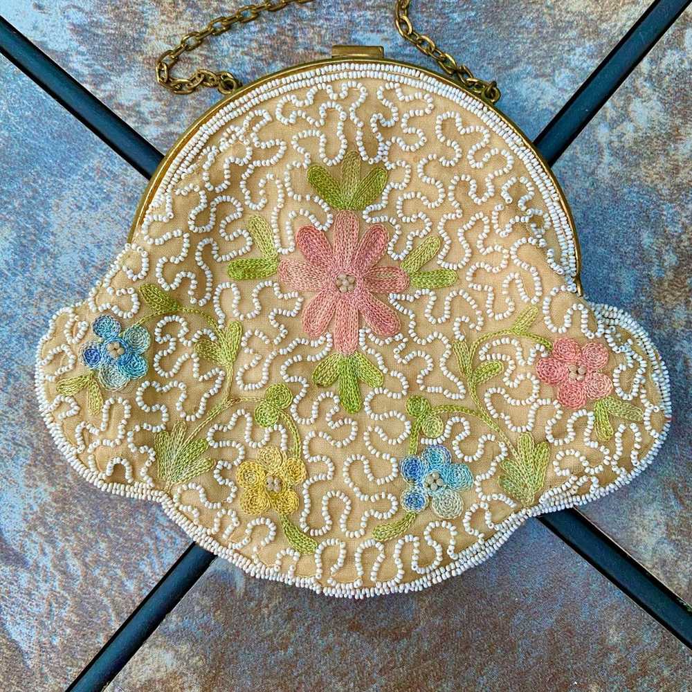 Vintage Beaded Embroidered Satin Evening Purse wi… - image 4