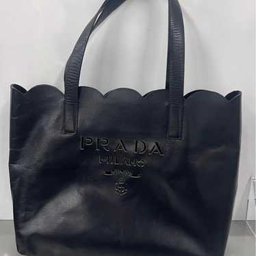 PRADA Tote Bag Cutwork Die-cut Logo Leather Black