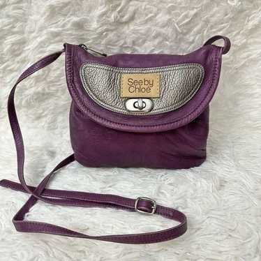 SEE BY CHLOE Purple Leather Flap Crossbody / Shou… - image 1